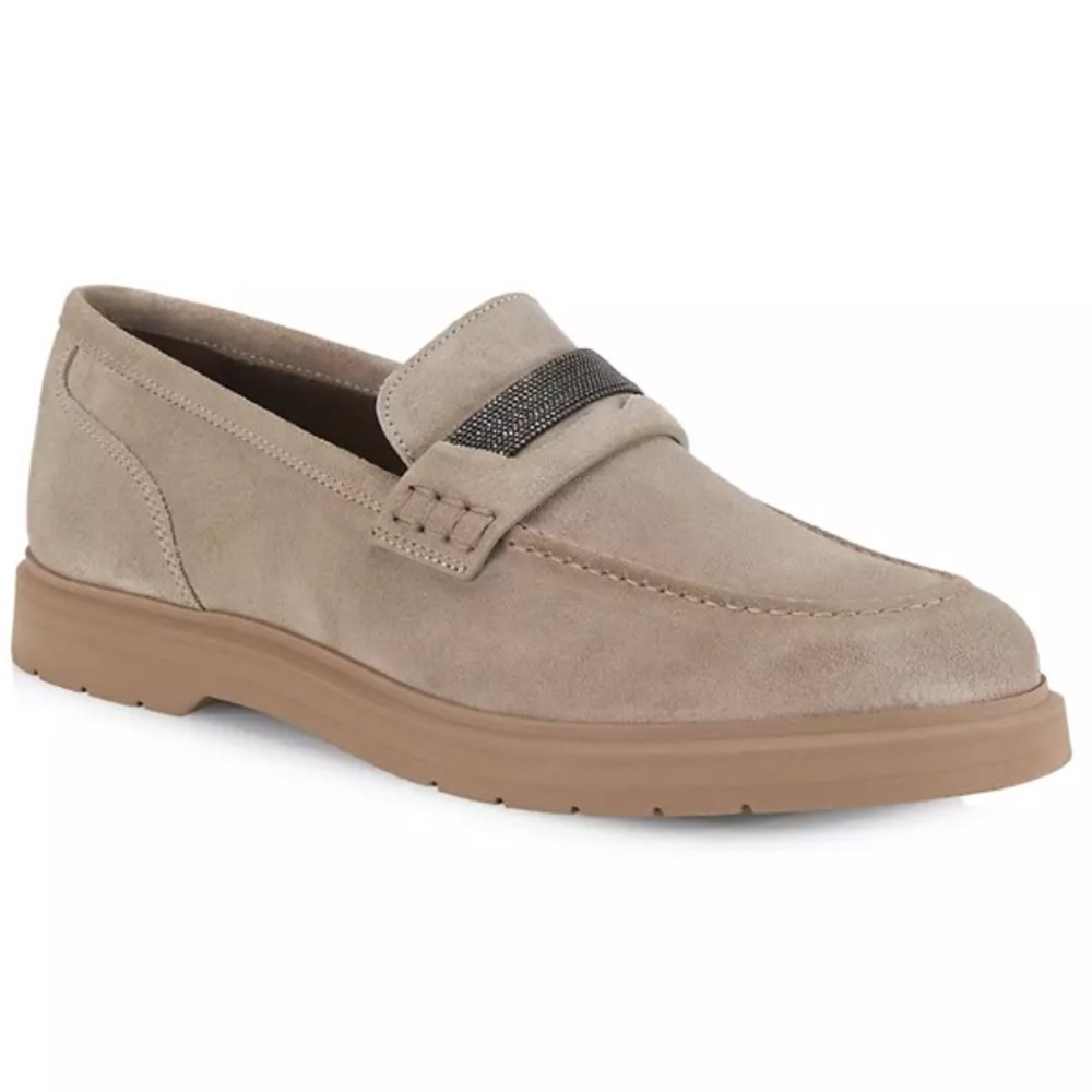 Brunello Cucinelli Monili-Beaded Suede Loafers Size 10